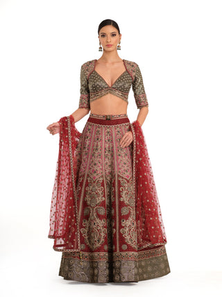 Deep red embroidered lehenga set