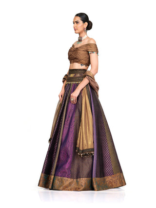 Brown brocade lehenga set