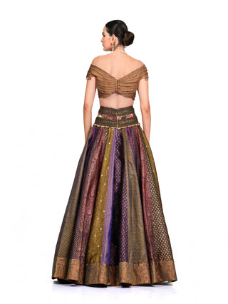 Brown brocade lehenga set