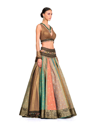 Brown multicolor lehenga set