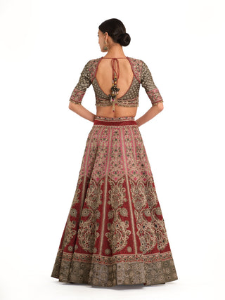 Deep red embroidered lehenga set