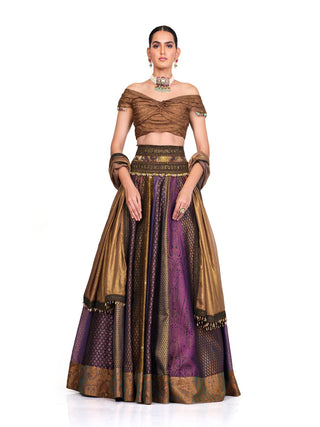 Brown brocade lehenga set