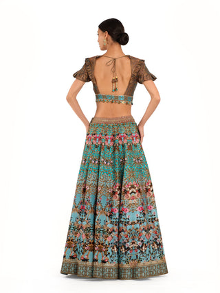 Blue brocade lehenga set