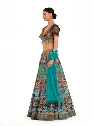 Blue brocade lehenga set