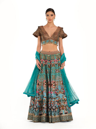 Blue brocade lehenga set