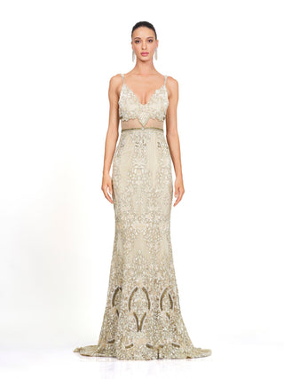 Ivory sequins cut-out gown