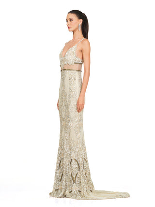 Ivory sequins cut-out gown