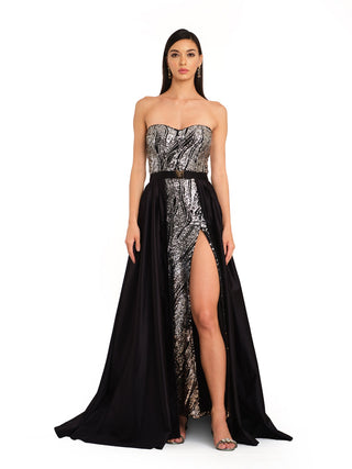 Black silver slit embroidered gown