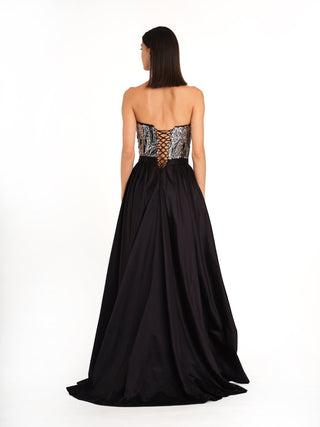 Black silver slit embroidered gown