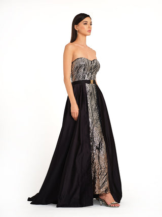 Black silver slit embroidered gown