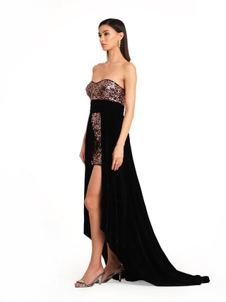 Black rose gold embroidered gown