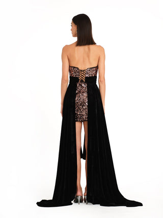 Black rose gold embroidered gown