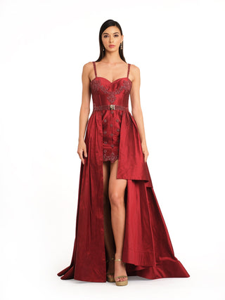 Red silk embroidered gown