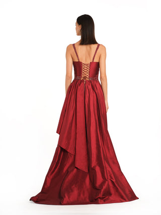 Red silk embroidered gown