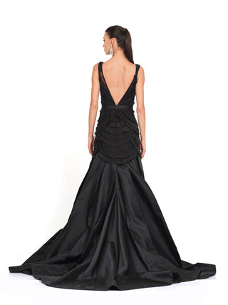 Black plunge neck gown