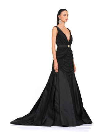 Black plunge neck gown