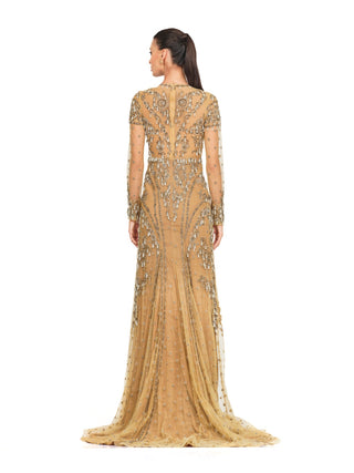 Beige embroidered full sleeved gown