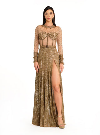 Gold sequin embroidered gown