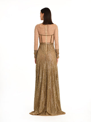 Gold sequin embroidered gown