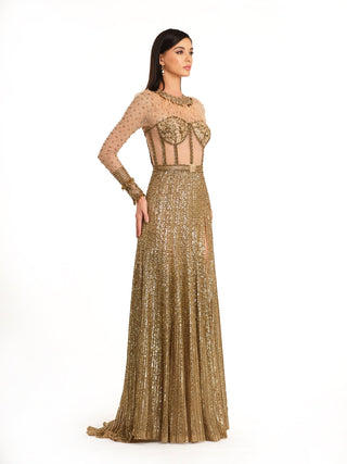 Gold sequin embroidered gown