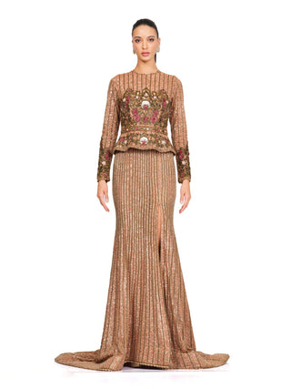 Multicolor embroidered full sleeved gown