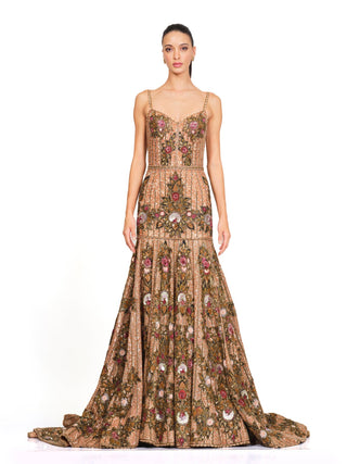 Multicolor sweetheart neck gown