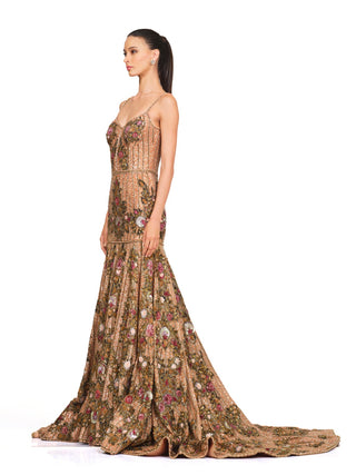 Multicolor sweetheart neck gown