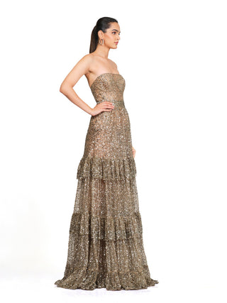 Silver embroidered tube gown