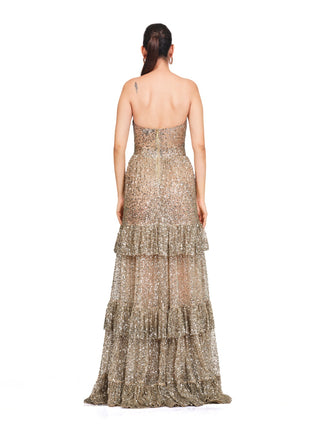 Silver embroidered tube gown