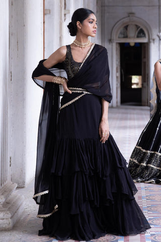 Midnight black lehenga saree set