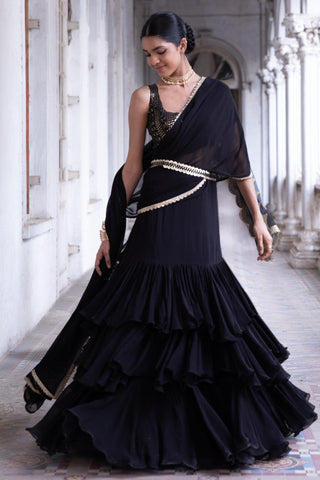 Midnight black lehenga saree set