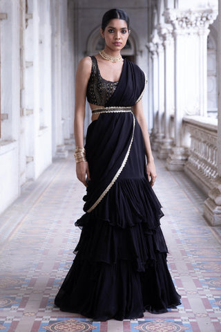 Midnight black lehenga saree set