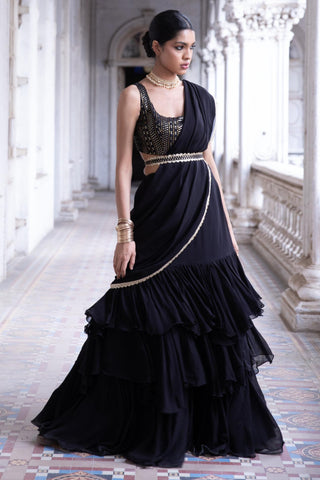 Midnight black lehenga saree set