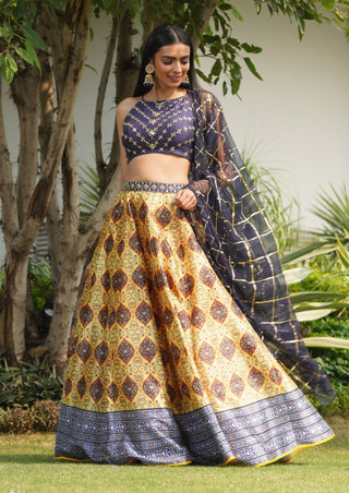 Iqra navy and yellow lehenga set