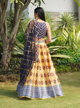 Iqra navy and yellow lehenga set