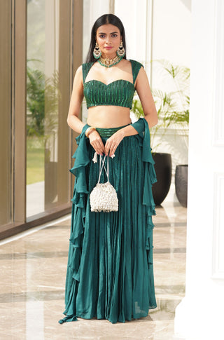 Aksha teal green lehenga set