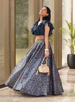 Imaara teal green lehenga and blouse