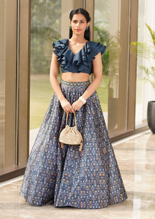 Imaara teal green lehenga and blouse