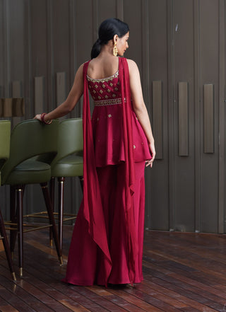 Aisha maroon peplum kurta and sharara set