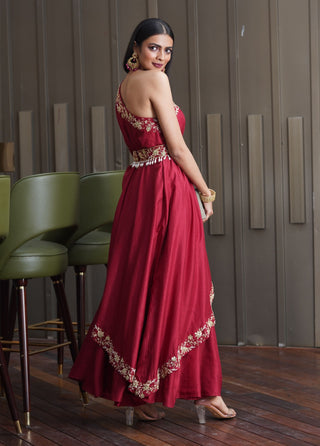 Amber maroon one-shoulder gown