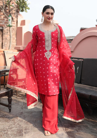 Red embroidered kurta and sharara set