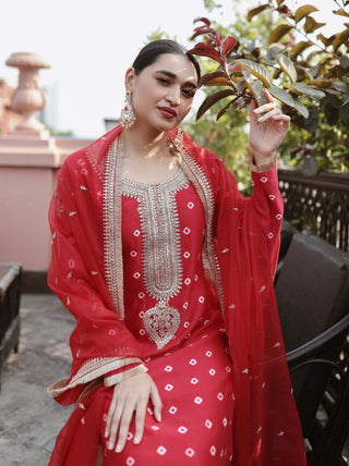 Red embroidered kurta and sharara set