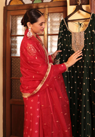 Red embroidered kurta and sharara set