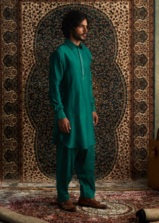 Emerald green pathani kurta and salwar