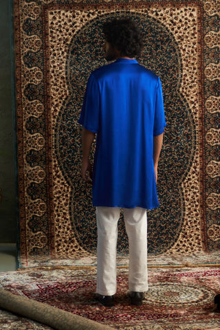 Blue kurta and white pyjamas