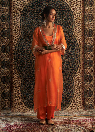 Saffron embroidered kurta set