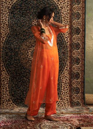 Saffron embroidered kurta set