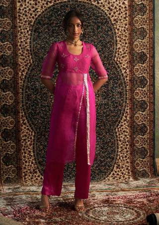 Rani pink prarambh straight kurta and pant