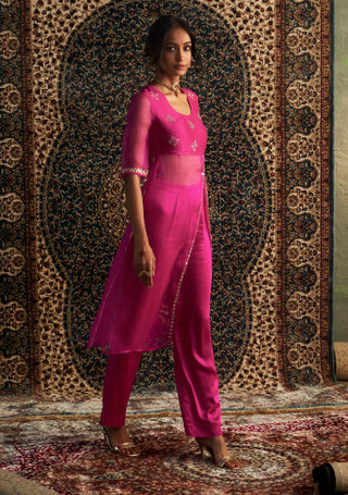 Rani pink prarambh straight kurta and pant