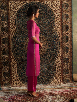 Rani pink prarambh straight kurta and pant